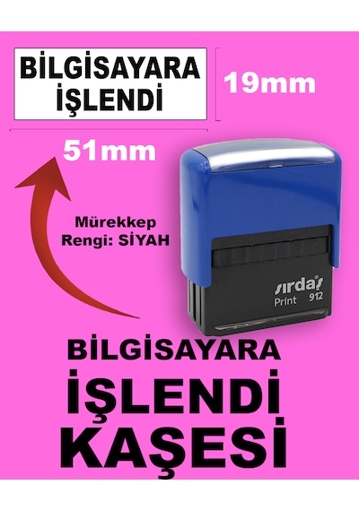 Bilgisayara İşlendi Kaşesi, 912 19mm 51mm Siyah Keçeli Otomatik Kaşe