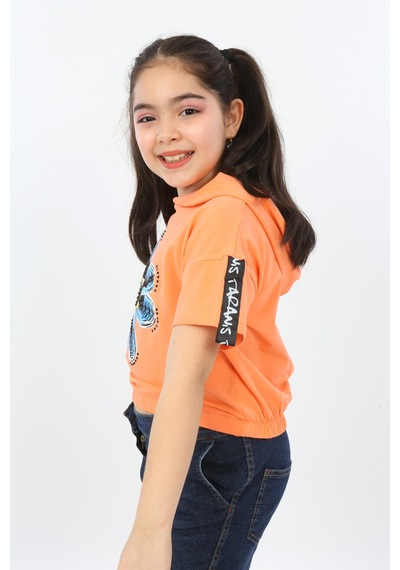Toontoy Kids Toontoy Kız Çocuk Önü Çiçek Baskılı Tişört Oranj