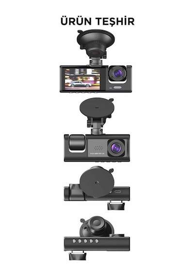 Torima Ta-01 Siyah 1080p Araç İçi 3 Kameralı Lcd Ekranlı Gece Görüşlü , G-sensör , Geri Görüş Kameralı Yol Kayıt Araç Kamerası
