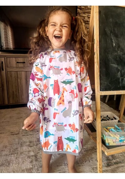 4-7 Yaş Zoo Sıvı Geçirmez Çocuk Aktivite Boyama Önlüğü