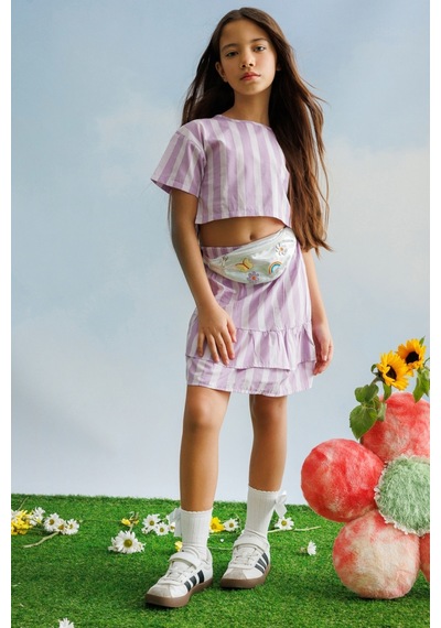 Le Mabelle Lila Çizgili Kız Çocuk Crop Etek İkili Takım - Cora Lila