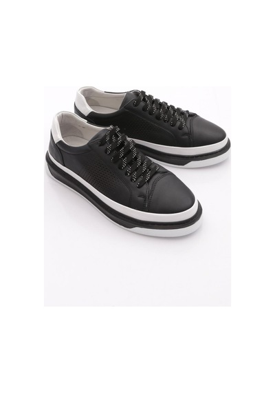 Dgn 9830 Erkek Düz Taban Bağcikli Sneaker Ayakkabi Siyah Beyaz