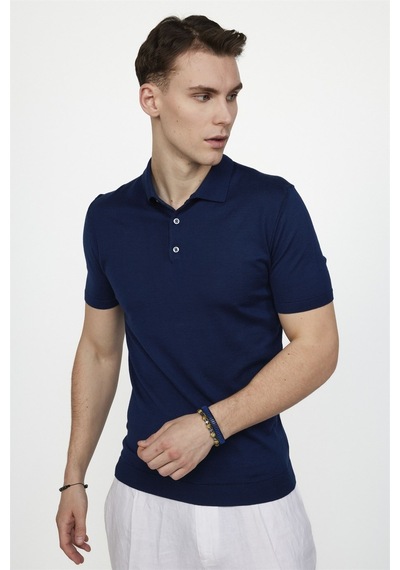 Tudors Erkek Slim Fit Dar Kesim Pamuklu Örme Triko Lacivertvert Polo Yaka Tişört-27349-Lacivertvert Lacivert