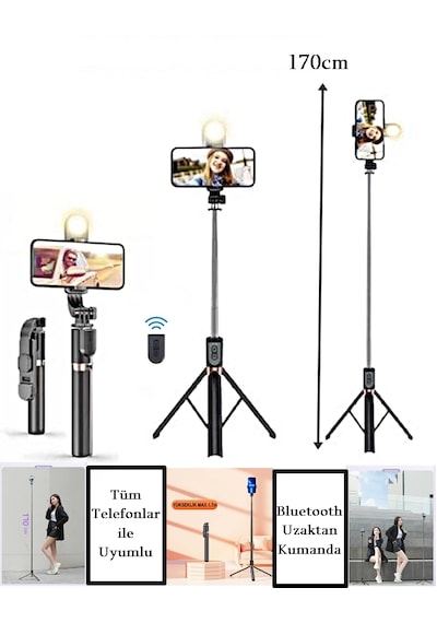 K9 Masaüstü Tripod Işıklı Kumandalı Selfie-youtuber Tripod 170 Cm