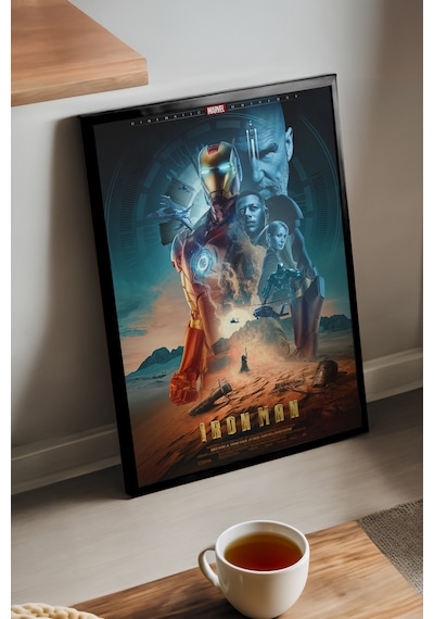 Iron Man Siyah Ahşap Çerçeveli Poster, Dekoratif Film Duvar Tablosu