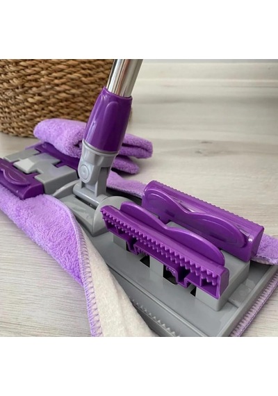 Mandalı Mor Mop Kıskaçlı Cam Silme Mopu Mikrofiber Yedek Bezli Yer Duvar Cam Fayans Silme Mopu Çok Renkli