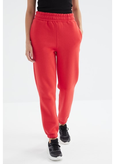 Tommy Life Fiesta Yüksek Bel Şardonlu 3 İplik Pamuklu Basic Kadın Eşofman Alt - 94624 Kırmızı