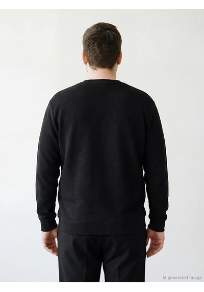 Lcw Eco Siyah Bisiklet Yaka Dokulu Erkek Sweatshirt