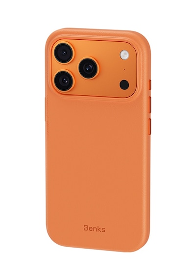 Apple Uyumlu iPhone 17 Pro Max  Kılıf M-safe Şarj Özellikli Benks Vitapro Serisi Pu Deri Kapak Turuncu Turuncu