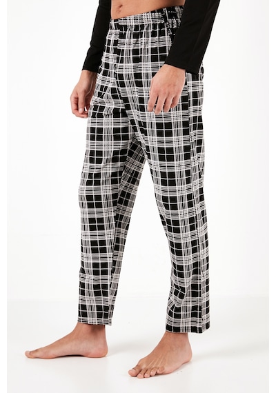 Buratti Ekoseli Cepli Beli Lastikli % 100 Pamuk Regular Fit Erkek Pijama Takımı 6572001 Siyah-Beyaz
