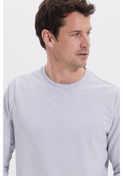 Tudors Erkek Relax Fit Rahat Kesim %100 Pamuk 2 İplik Bisiklet Yaka Gri Sweatshirt -41516 Gri