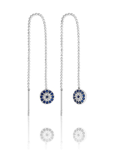 Azuris Silver Azuris 925k Gümüş Sıralı Top Zincir Nazar Taşlı Küpe Gümüş