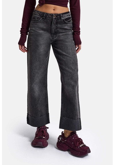 Kadın Koyu Füme 4w6-14 Relaxed Fit Paça Detaylı Denim Jean