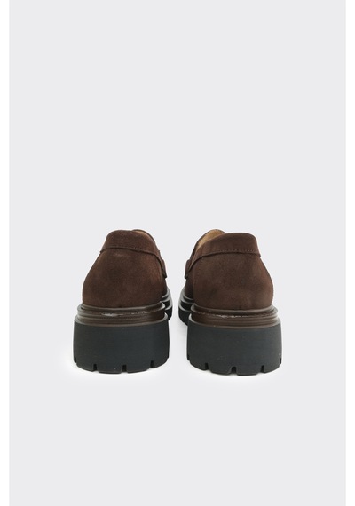 Derinet Hakiki Deri Tokalı Kadın Loafer Kahve Süet Kahve Süet