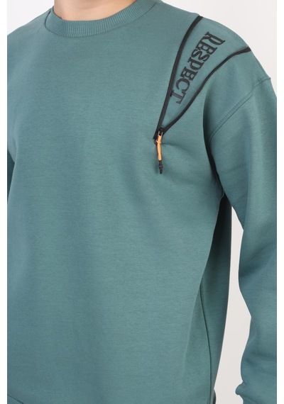 Fermuarlı Respect Baskılı Siyah Erkek Çocuk Sweatshirt-90844 Yeşil