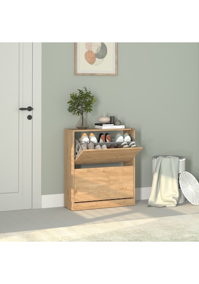 Flat Duo 2 Katlı Geniş Ayakkabılık - Florida Meşe 73x84x26 Cm Meşe