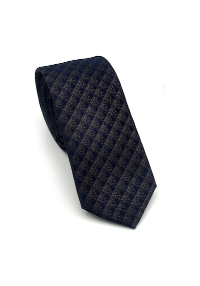 Gaffy Lacivert Küp Desenli Kahverengi Dokuma Kumaş Mendilli Slim Fit Kravat // Sdk-2605-7 Kahverengi