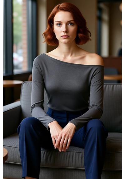 Ersefa Moda Kayık Yaka Örme Slim Çizgili Desen Casual Günlük Regular Uzu Antrasit