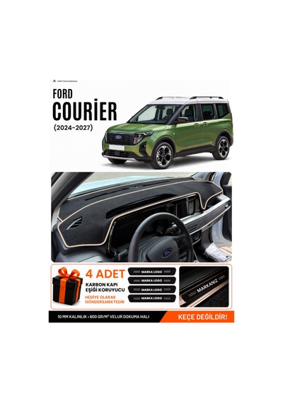 Ford Courier 2024-2027 Uyumlu Torpido Koruma, Torpido Örtüsü, Torpido Kılıfı - Siyah Bej