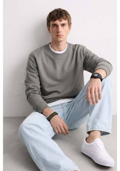 Barrels And Oıl Erkek Göğüs Baskı Detaylı Uzun Kollu Sweatshirt - Açık Gri Açık Gri