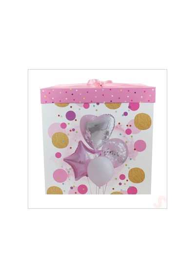 Kapaklı, Katlanır Demonte Karton Kutu, 30cm - Balon & Pembe