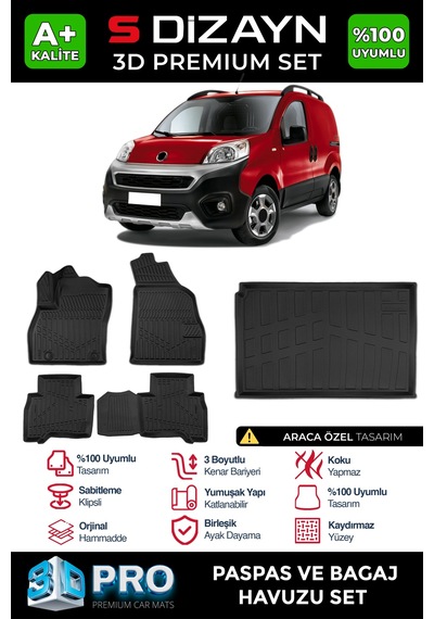 S-dizayn Fiat Fiorino 3d Pro Havuzlu Paspas Ve Bagaj Havuzu Seti 2'li Set 2008 Üzeri A+ Kalite