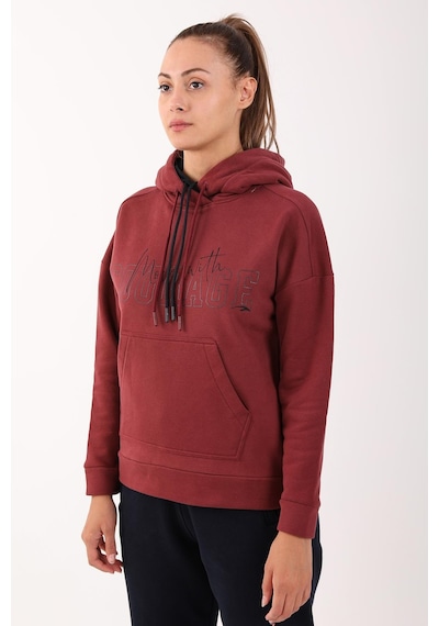 Maraton Sportswear Comfort Kadın Kapşonlu Uzun Kol Basic Bordo Sweatshirt 21475-bordo