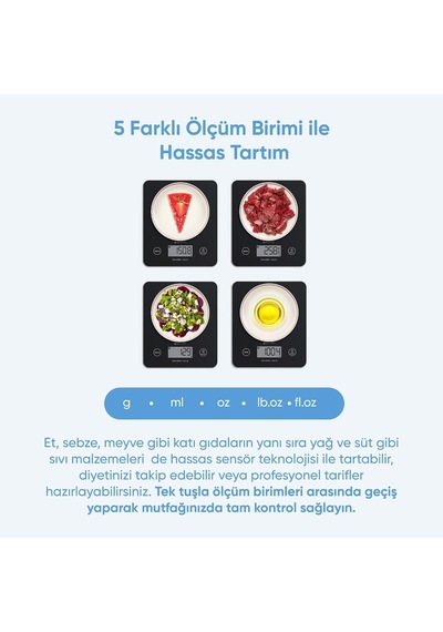 Şımart Akıllı Mutfak Terazisi Bluetooth Destekli Hassas Dijital Ölçüm Diğer