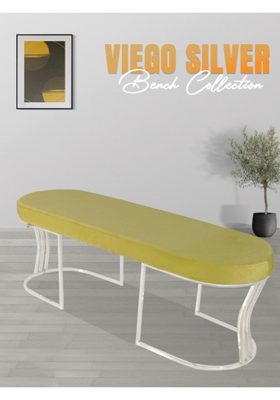 Viego Silver Smooth- Hardal Kapitoneli Model Puf & Bench & Koltuk- Oturak-uzun Makyaj Puff-yatak Odası Ucu &önü