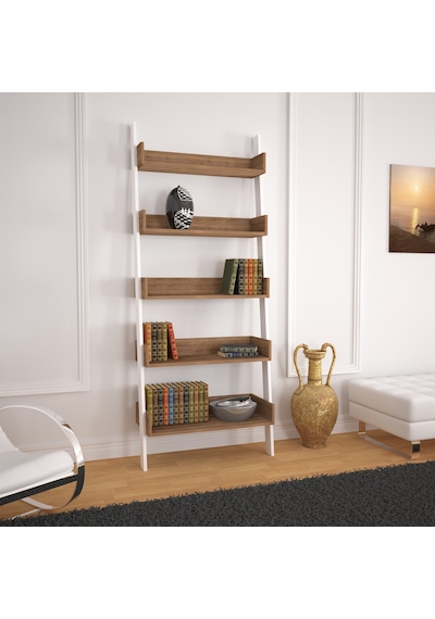 Pasifichome Only Raflı Koyu Meşe Merdiven Kitaplık / Duvara Monte Kitaplık