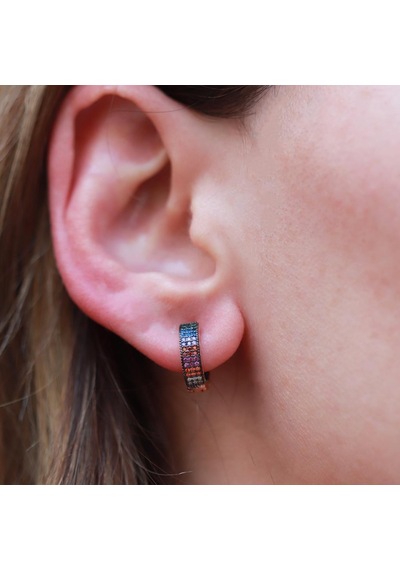 Renkli Zirkon Taşlı Rose Gold Kaplama Gümüş Küpe Gümüş