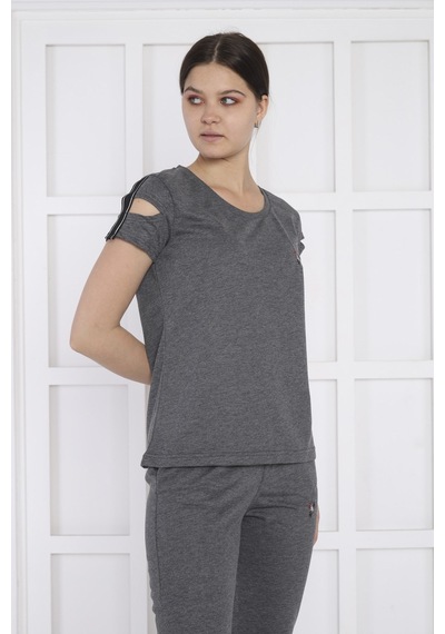Kadın Spor G3 Melanj Alt-üst T-shirt Takım-3937 - M Koyu Gri Melanj