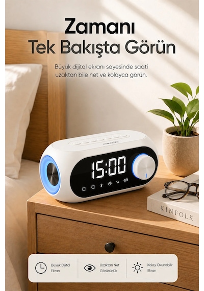Mikado Md-w7 1200mah 5w Beyaz Bluetooth-aux-derece-usb-fm Radyo Alarmlı Saat Speaker Speaker