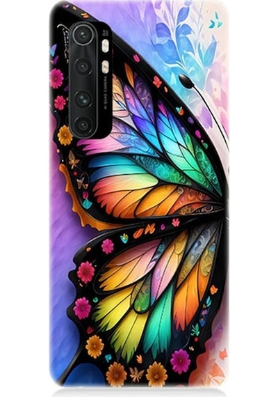 Xiaomi Mi Note 10 Lite Uyumlu Pastel Renkli Kelebek Kanadı Ve Çiçekler Desenli Silikon Kılıf