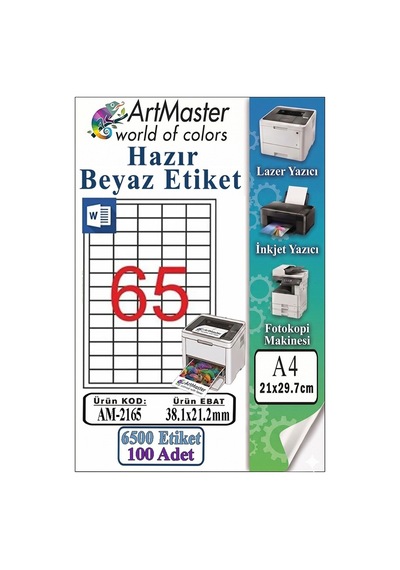 A4 Hazır Beyaz Etiket 38.1x21.2mm 100 Sayfa 1 Paket 65 Li Kendinden Yapışkanlı Fotokopi Lazer İnkjet Kağıdı Yazıcılar