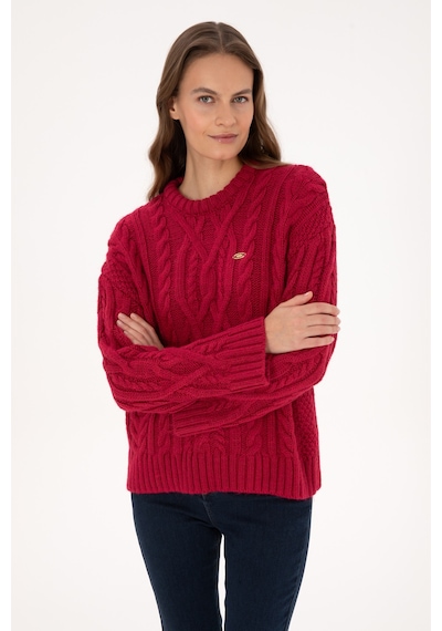 U.S. Polo Assn. Kadın Koyu Frambuaz Bisiklet Yaka Kazak 50310215-VR104