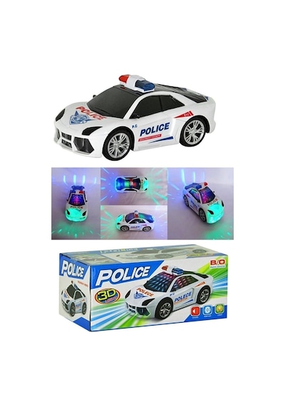 Pilli Polis Arabası 3d Işıklı Oyuncak Sesli Işıklı Polis Arabası