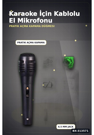Bay 6.5 Mm Jack Kablolu Karaoke Mikrofonu Tekli Paket Standart Model Ses Sistemi Icin Bx-313571 Najmaddin