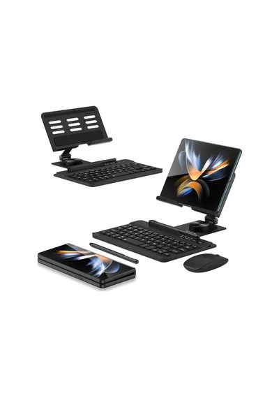 Samsung Galaxy Uyumlu Z Fold 4/5 İçin Moaıto Masa İçin Ayarlanabilir Stand Keyboard Set Black