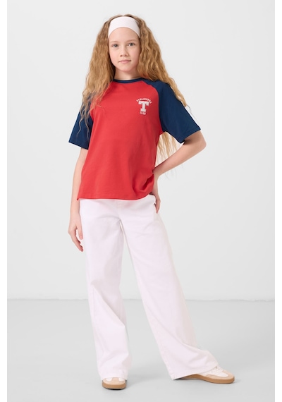 Fiesta O Yaka Pamuklu Baskılı Oversize Fit Kız Çocuk T-shirt - 75179 Kırmızı