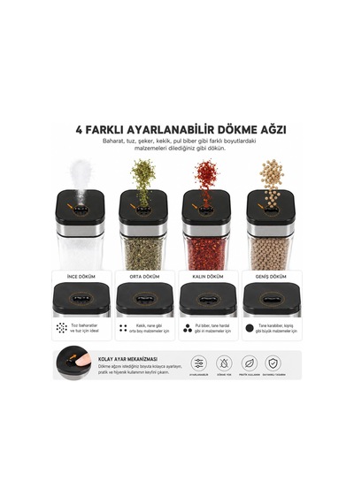 Lexroo 4 Lü Standlı Cam Baharatlık Seti Şeffaf Cam