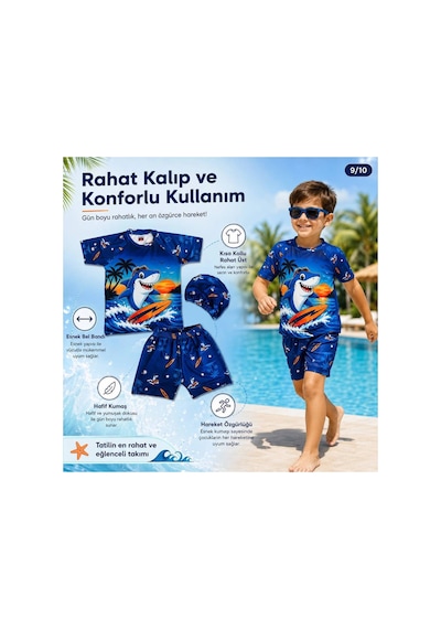 Rony Pony Kids Erkek Çocuk Köpek Balığı Desenli 3 Lü Mayo Takımı Deniz Şortu Tişört Bone Seti Lacivert Rony Pony Kids Erkek Çocuk Köpek Balığı Desenli 3 Lü Mayo Takımı Deniz Şortu Tişört Bone Seti Lacivert