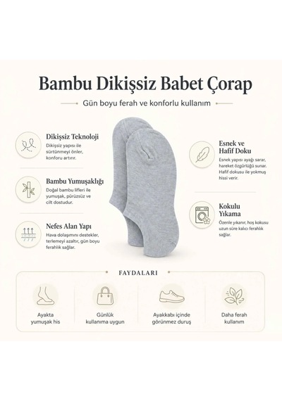 Genel Erkek Bambu 12 Li Dikişsiz Babet Çorap Siyah Beyaz Gri Görünmez Sneaker Çorap Ne Gri 12'li / 39-44
