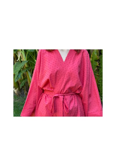 Lila Mare Nakışlı Pamuk Işlemeli Handmade Beachwear Yazlık Kimono Standart Bedenlere 36-44 Arası Uygundur Renkli Renkli
