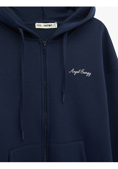 Koton Şardonlu Fermuarlı Kanguru Cepli Taşlı Baskılı Kapüşonlu Sweatshirt Lacivert 6sal10626ık Lacivert