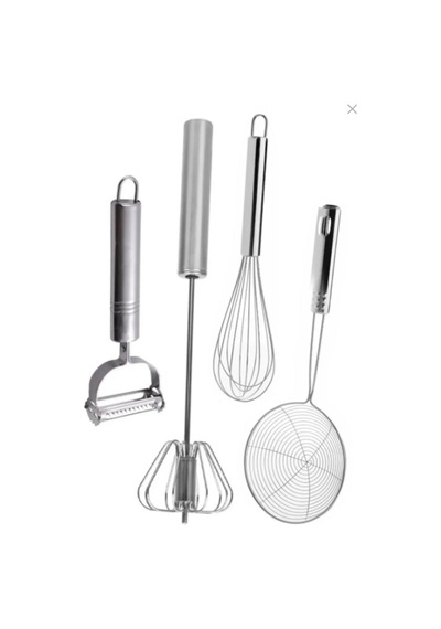 Lüks Metal Yağ Kevgiri Bas Çek Çırpıcı Julyen Sebze Soyacağı Tel Çırpıcı Set Paslanmaz Çelik Gri Diğer