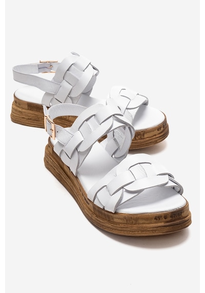 Luvishoes Elvoro Beyaz Hakiki Deri Örgü Bantlı Kadın Sandalet