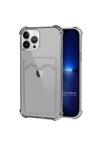 Apple Uyumlu iPhone 13 Pro Max Kılıf Darbe Emici Köşe Korumalı Kartlıklı Cüzdanlı Silikon Kapak Füme