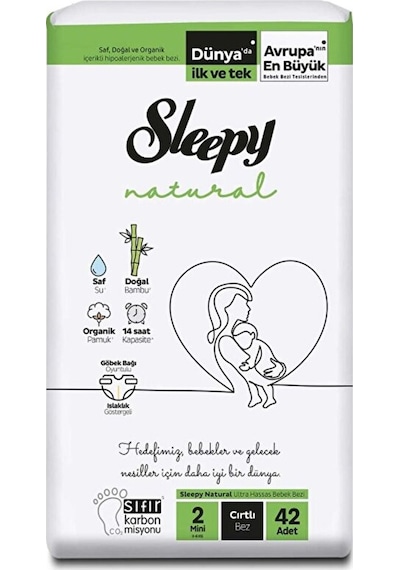 Sleepy Natural 2 Cırtlı Bebek Bezi 42 Adet