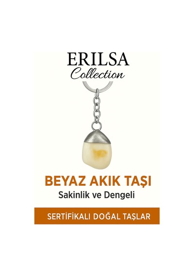 Sertifikalı Beyaz Akik Taşı Anahtarlık Saflık, Huzur Ve